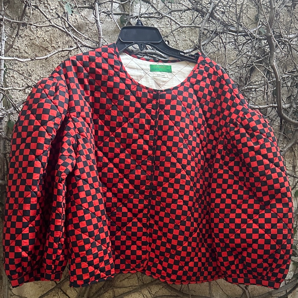 Clare V Red and Black Check Puff Sleeve Jacket *runs large* - Picture 3 of 6